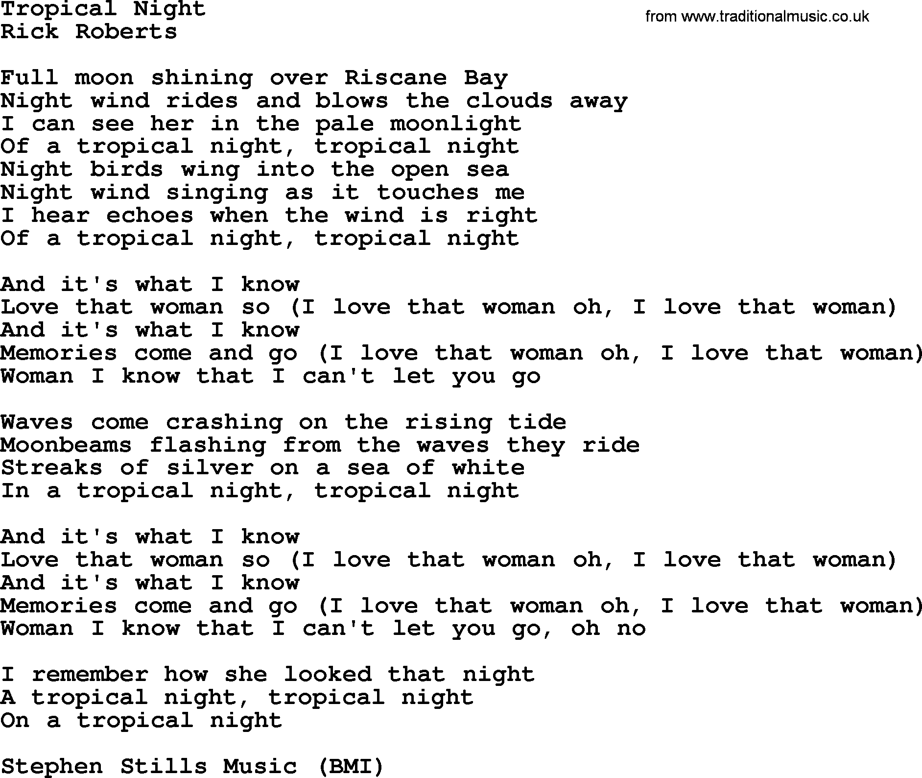 The Byrds song Tropical Night, lyrics