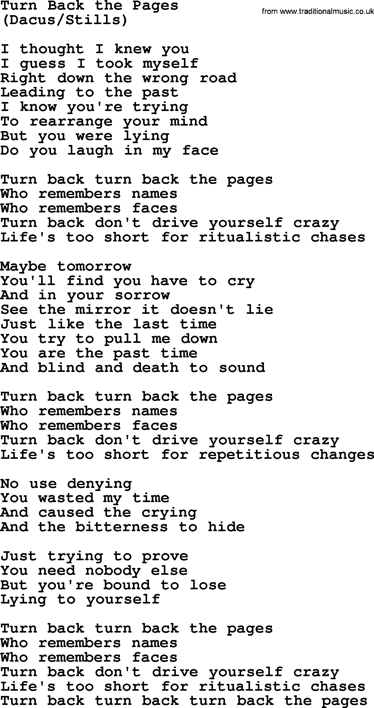 The Byrds song Turn Back The Pages, lyrics