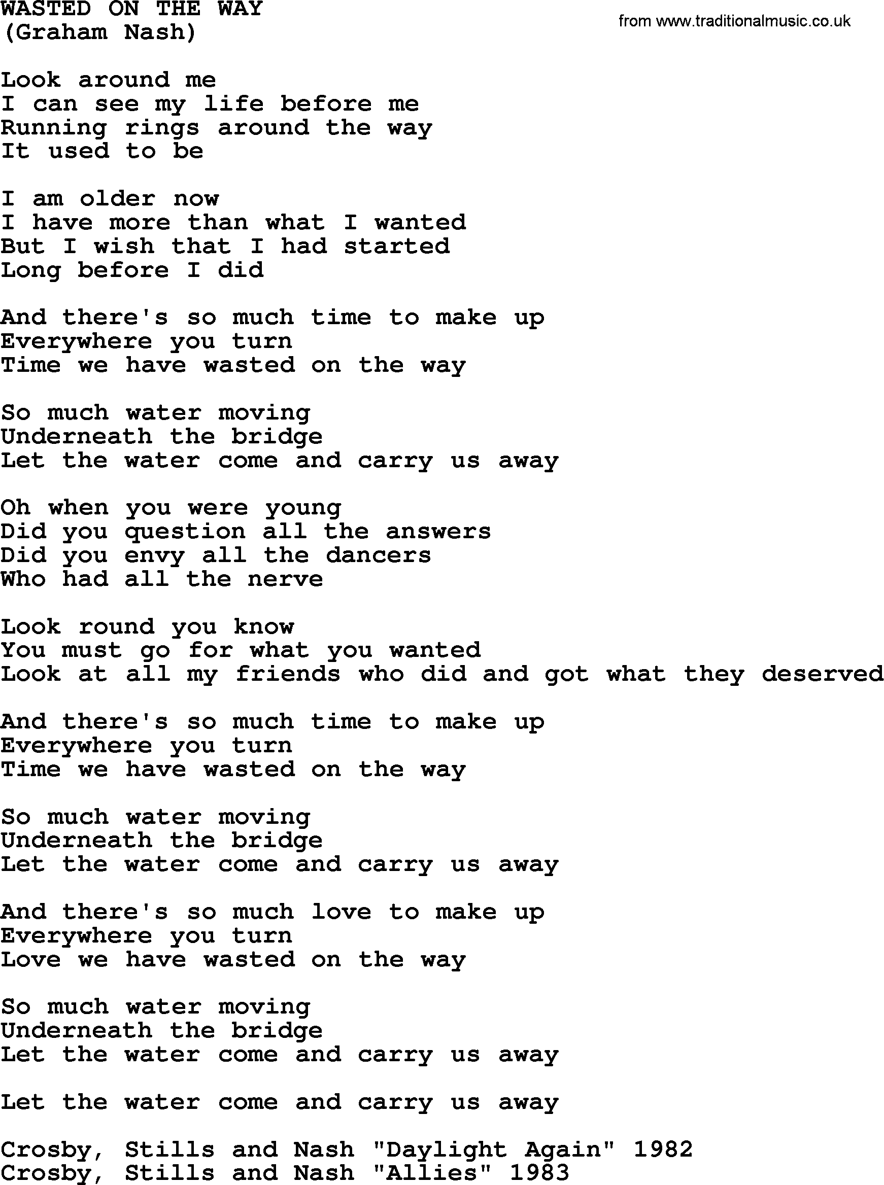 The Byrds song Wasted On The Way, lyrics