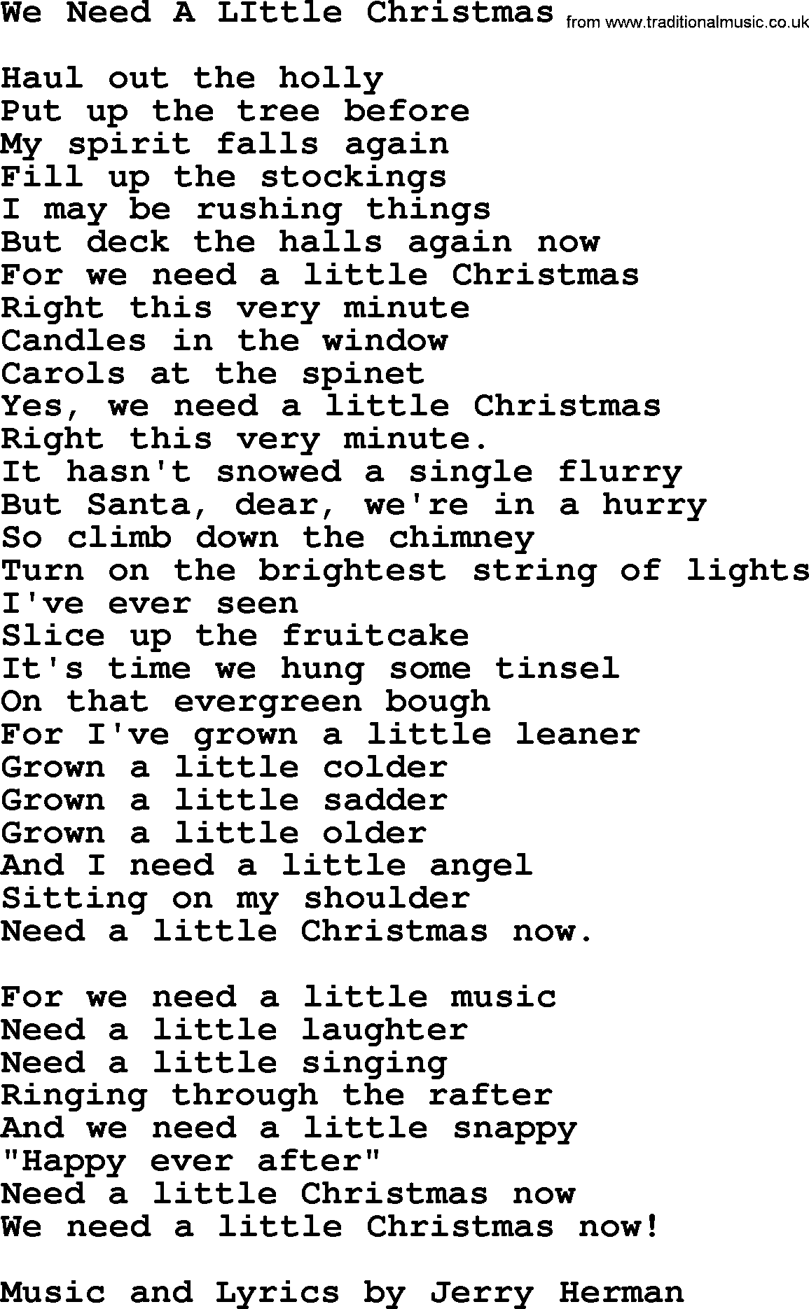 The Byrds song We Need A Little Christmas, lyrics