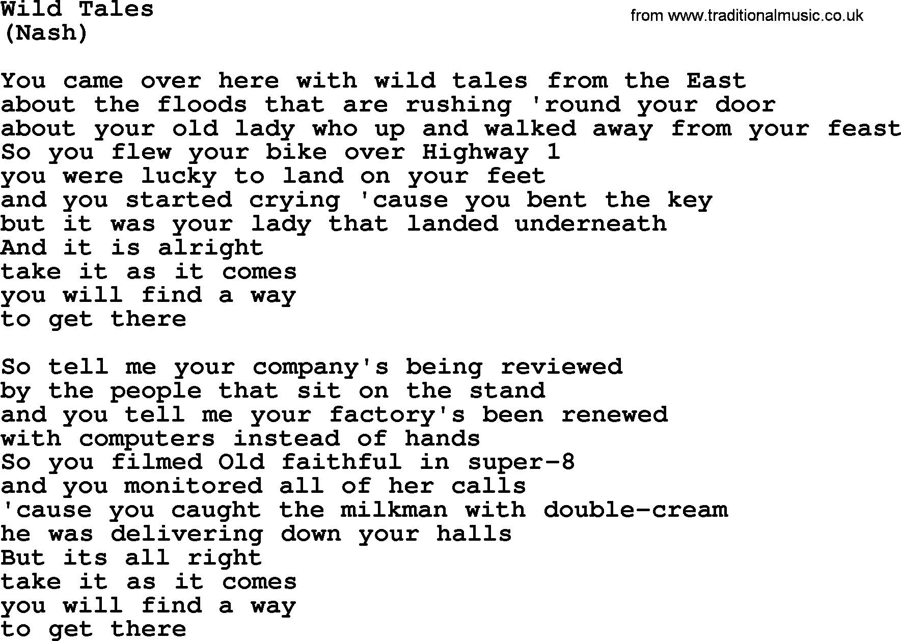 The Byrds song Wild Tales, lyrics