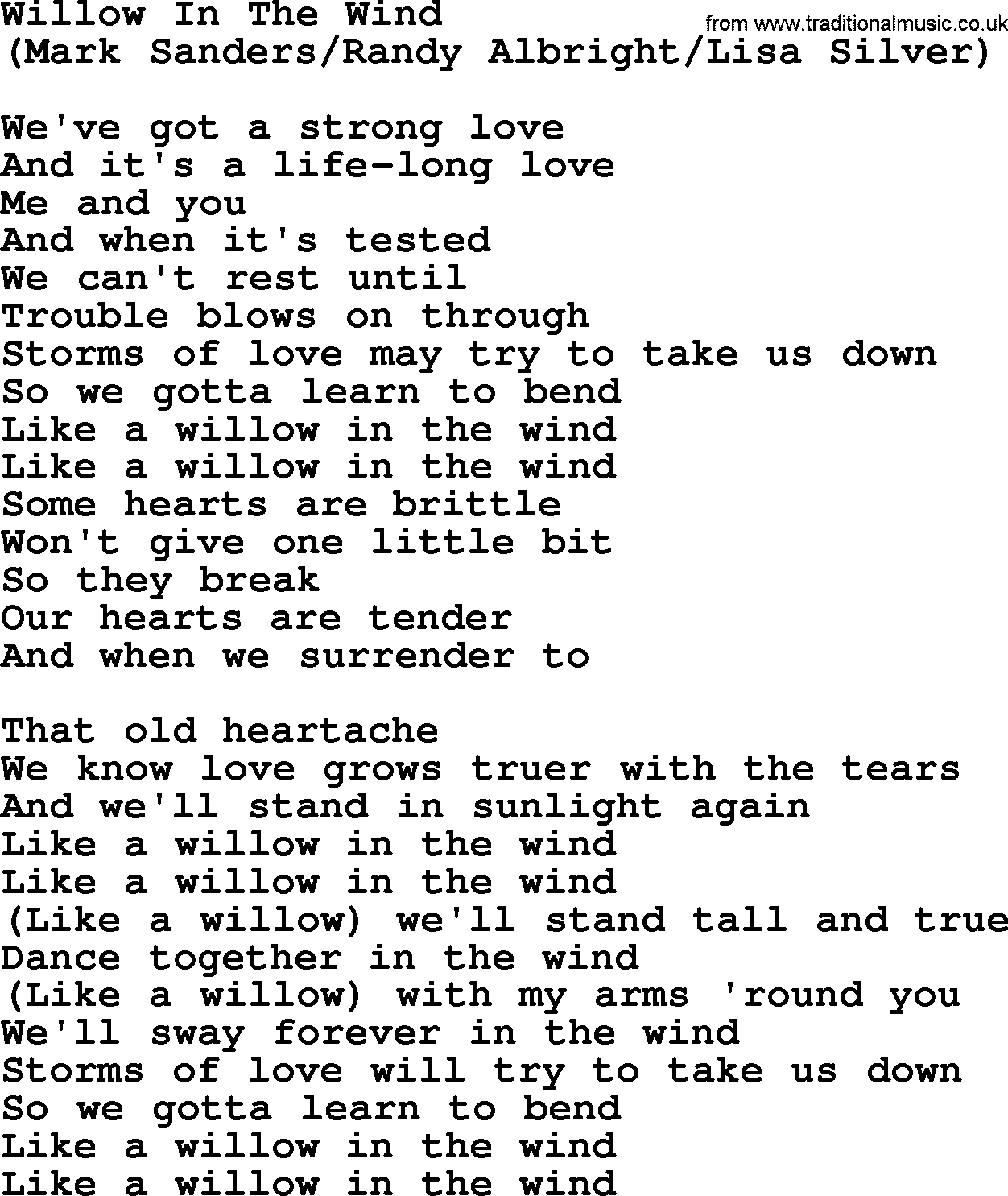 The Byrds song Willow In The Wind, lyrics