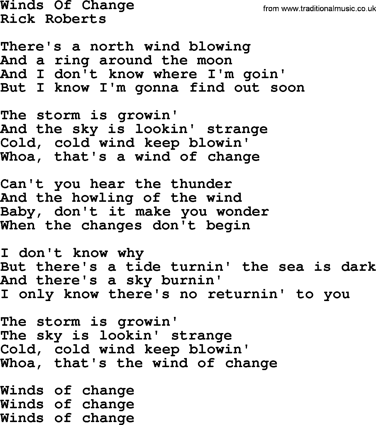 The Byrds song Winds Of Change, lyrics