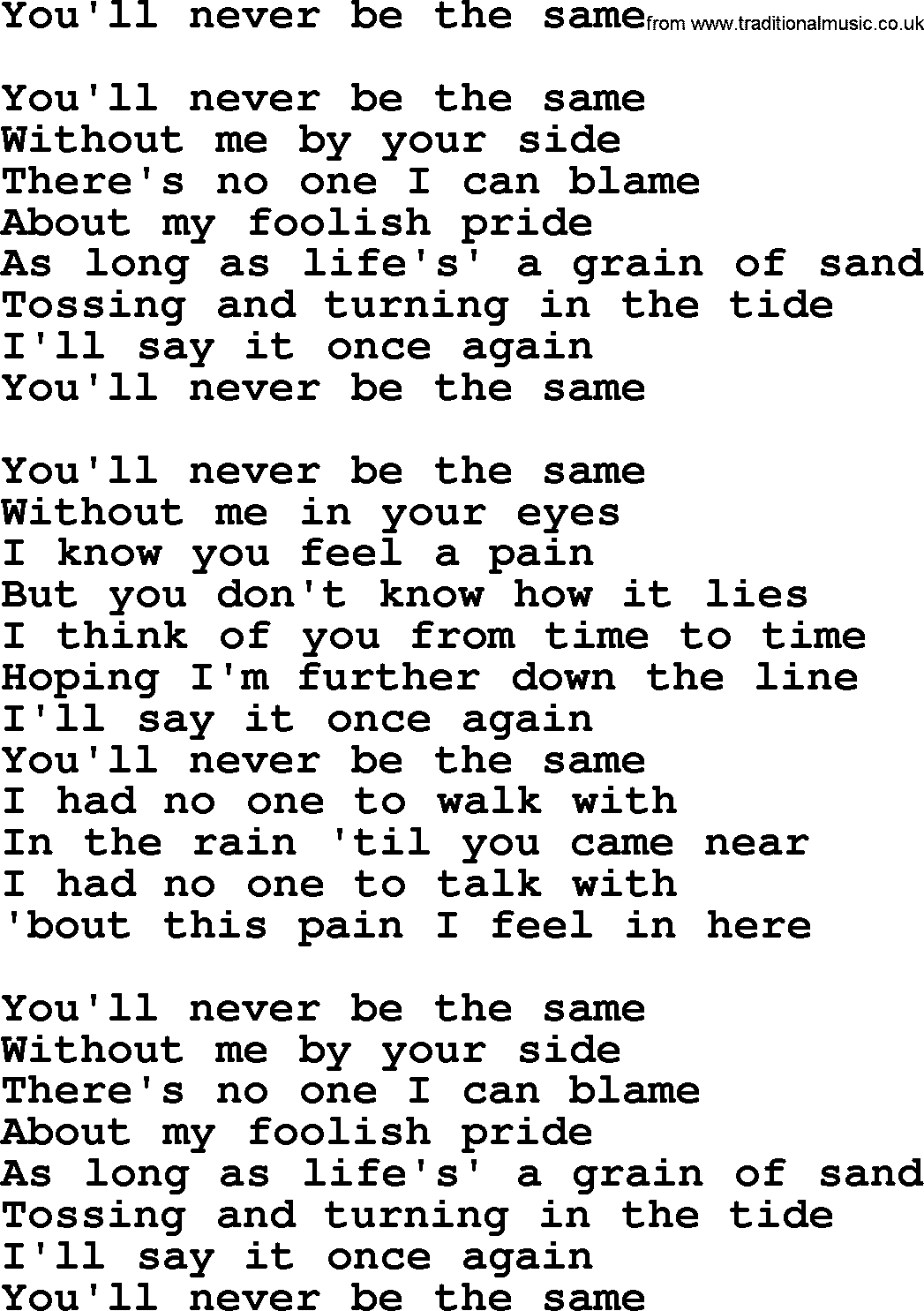 The Byrds song You'll Never Be The Same, lyrics