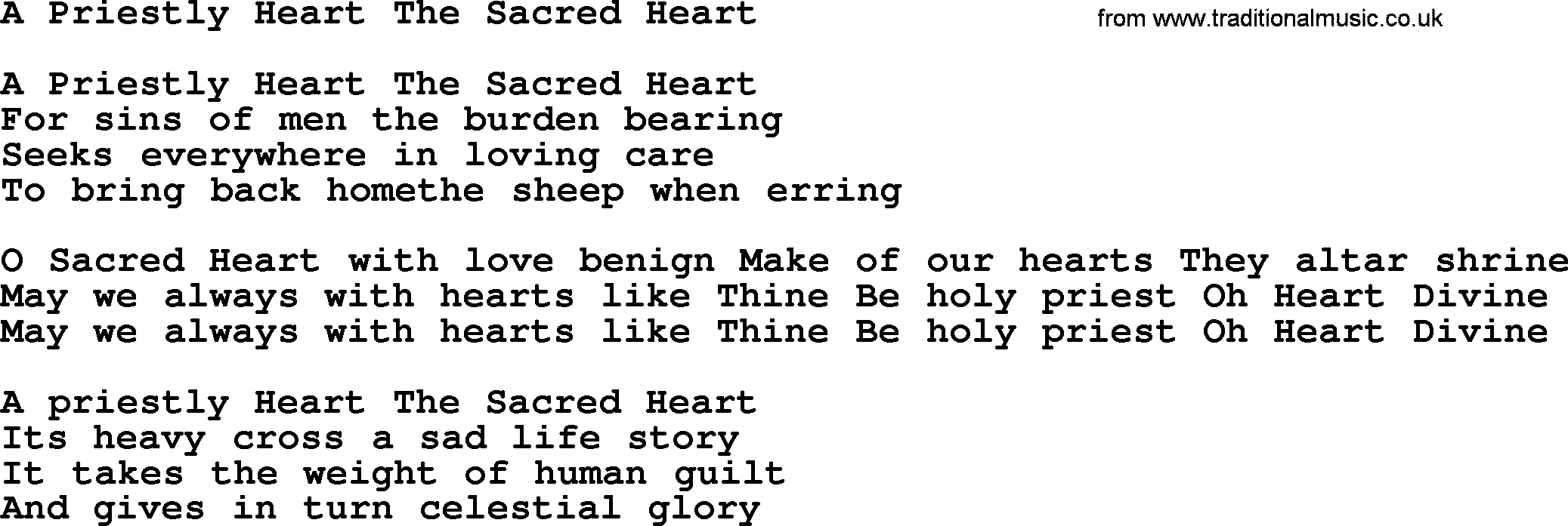 Catholic Hymn: A Priestly Heart The Sacred Heart lyrics with PDF