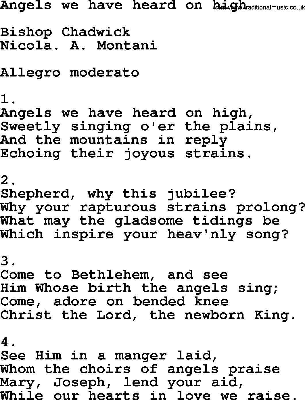Catholic Hymn: Angels We Have Heard On High lyrics with PDF
