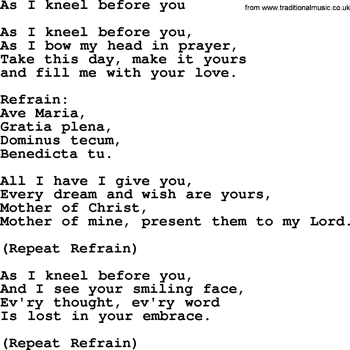Catholic Hymn: As I Kneel Before You lyrics with PDF