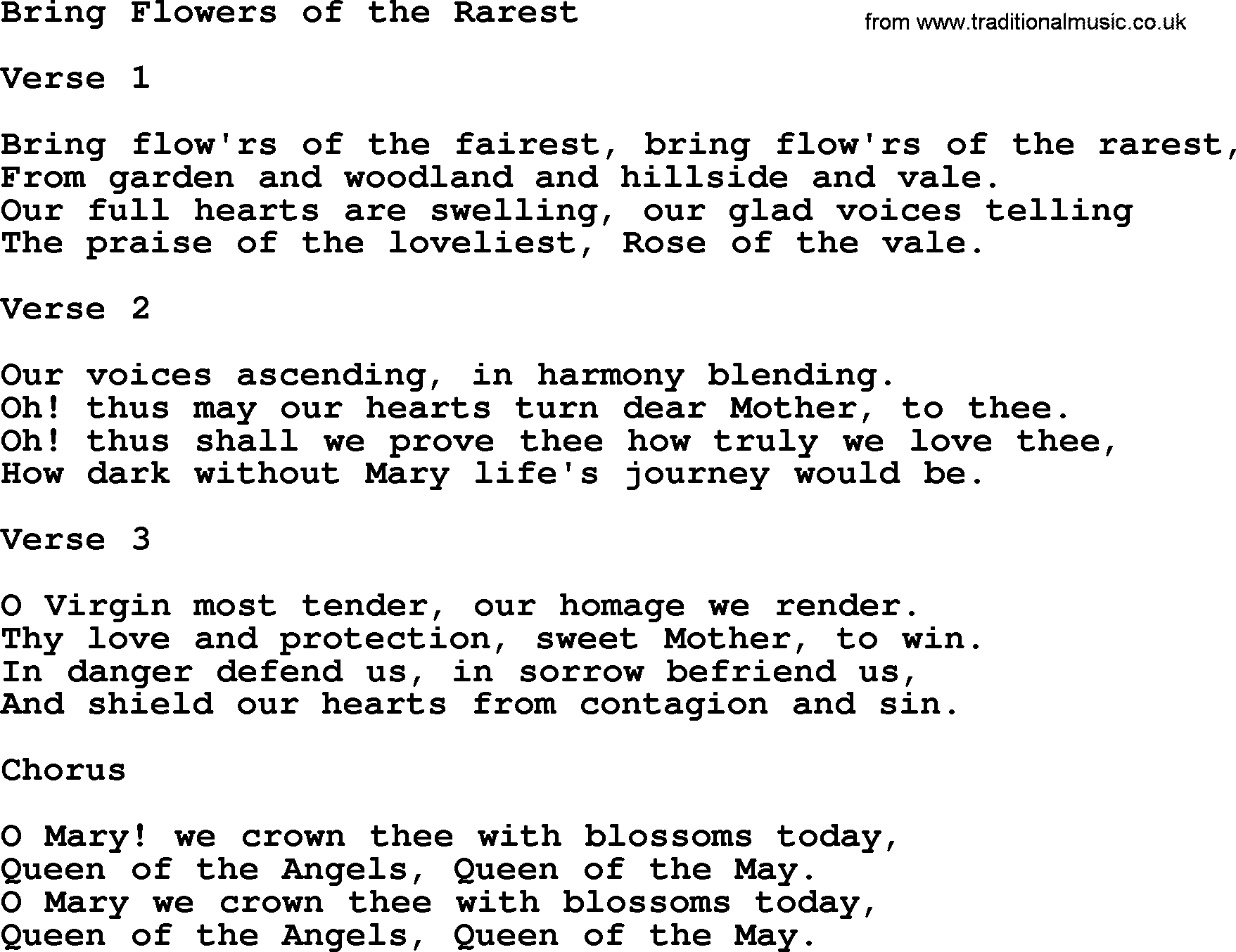 Catholic Hymn: Bring Flowers Of The Rarest lyrics with PDF
