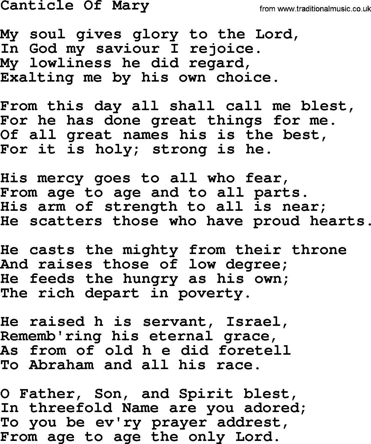 Catholic Hymn: Canticle Of Mary lyrics with PDF