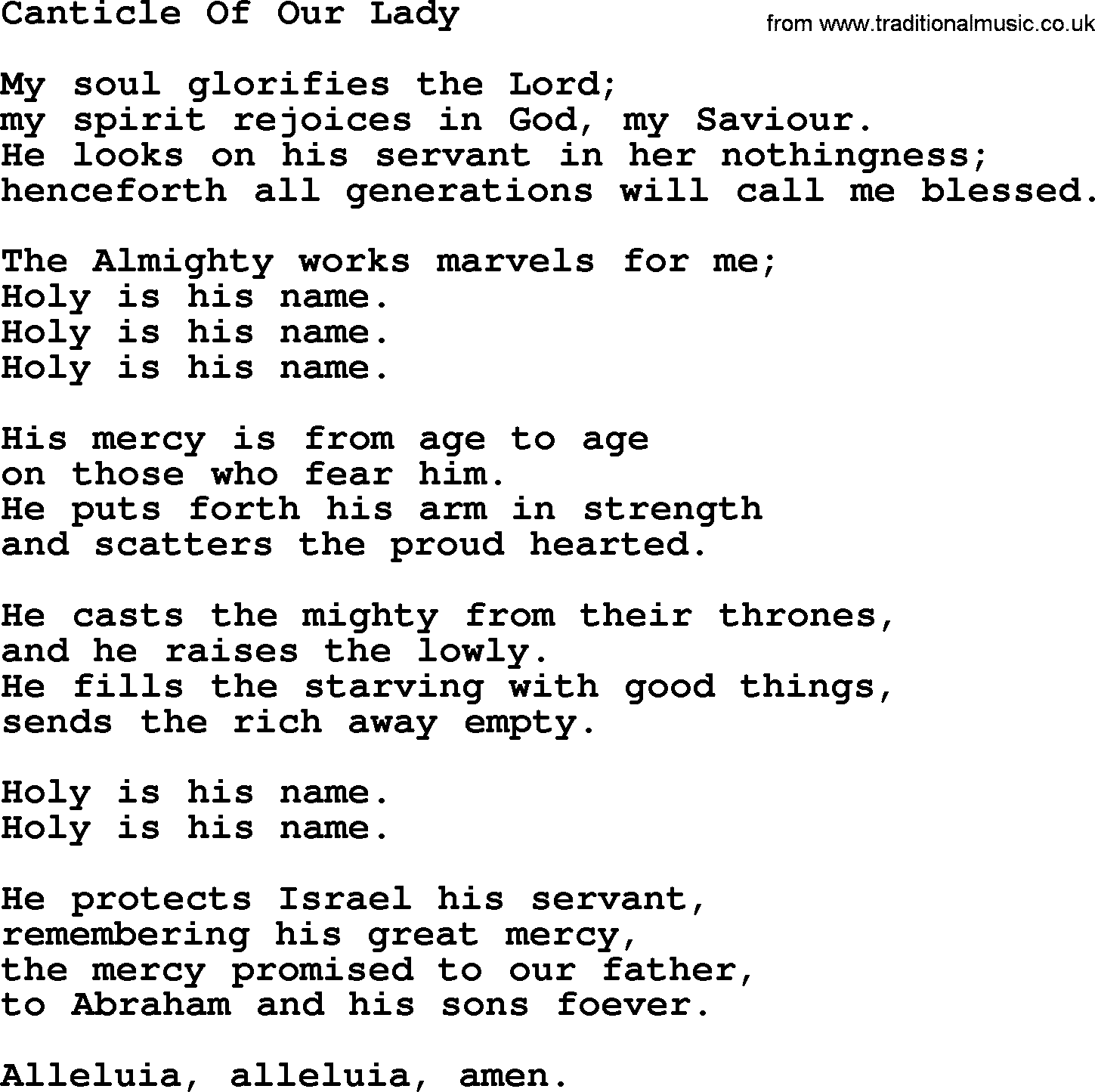 Catholic Hymn: Canticle Of Our Lady lyrics with PDF