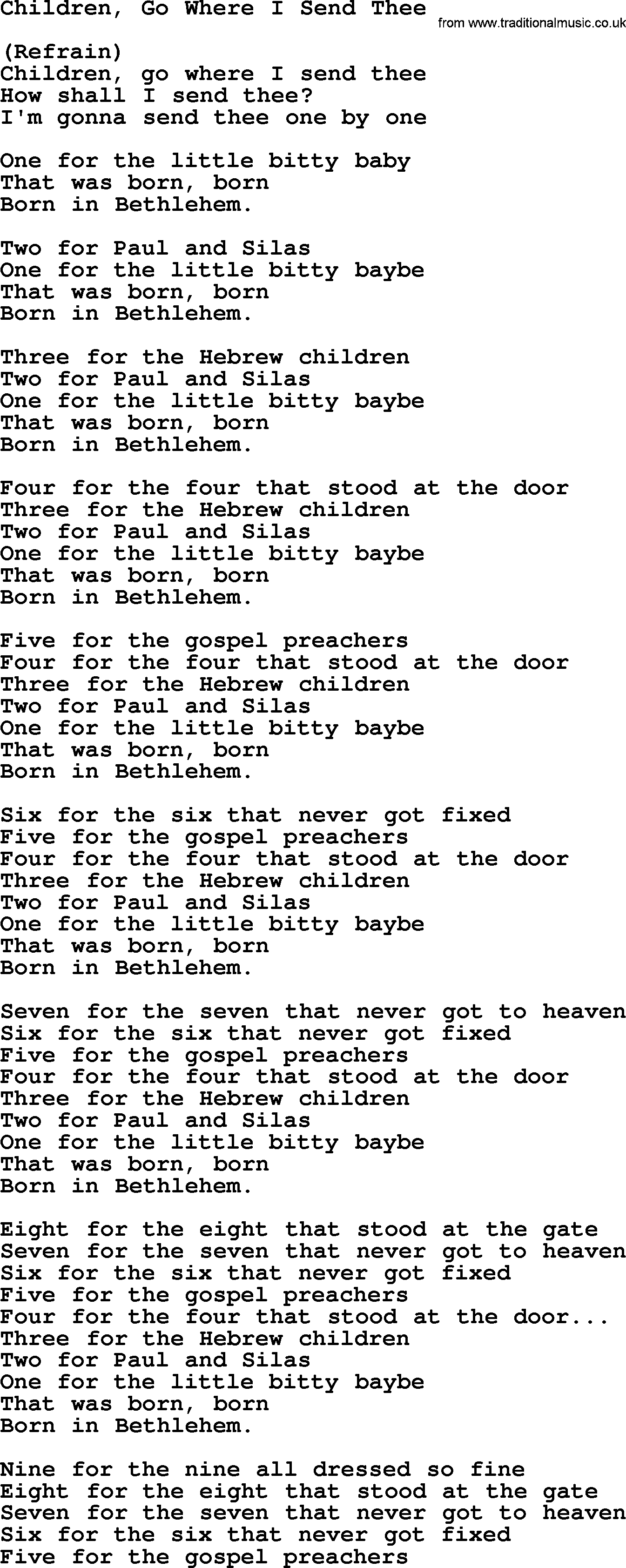 Catholic Hymn: Children, Go Where I Send Thee lyrics with PDF