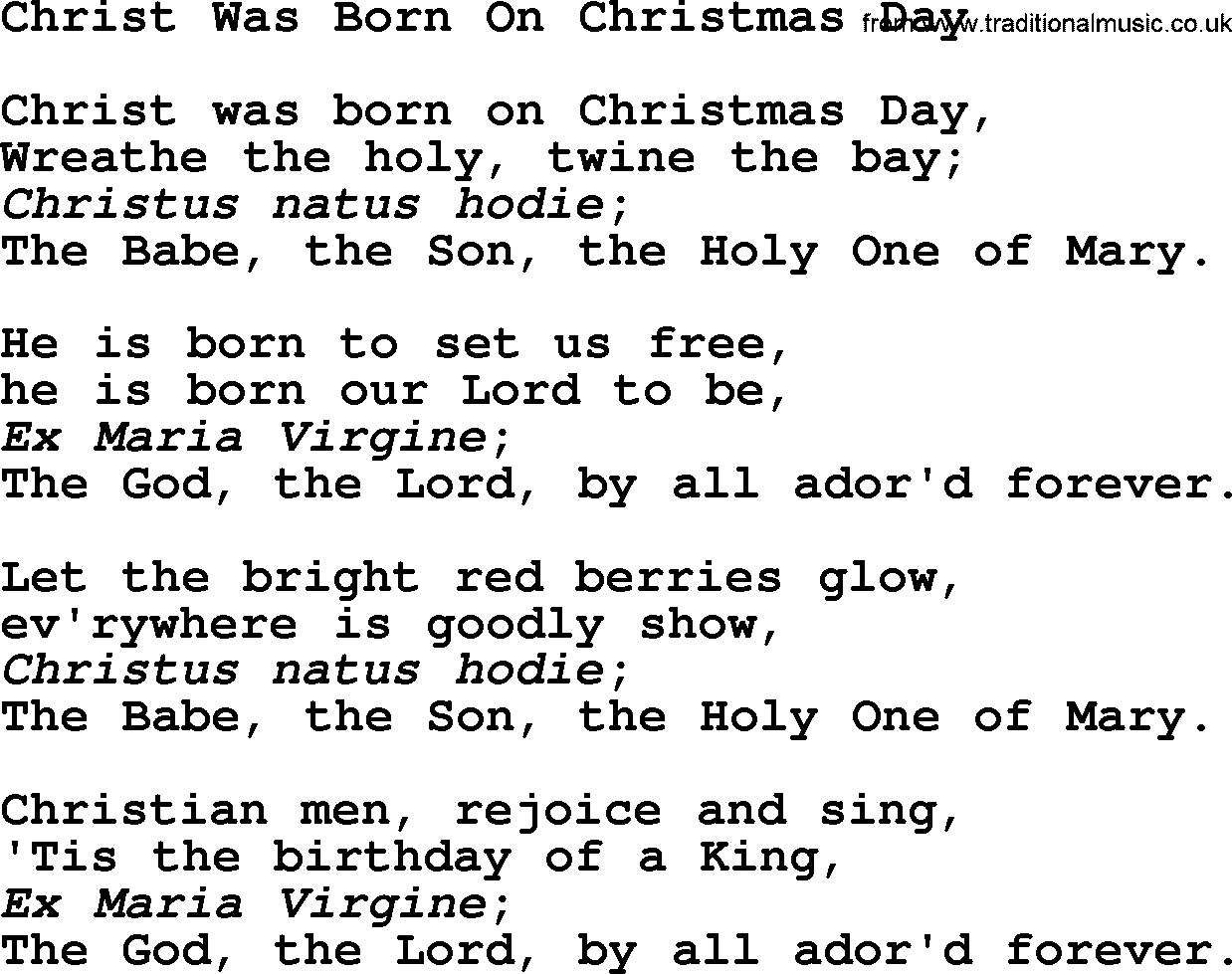 Catholic Hymn: Christ Was Born On Christmas Day lyrics with PDF