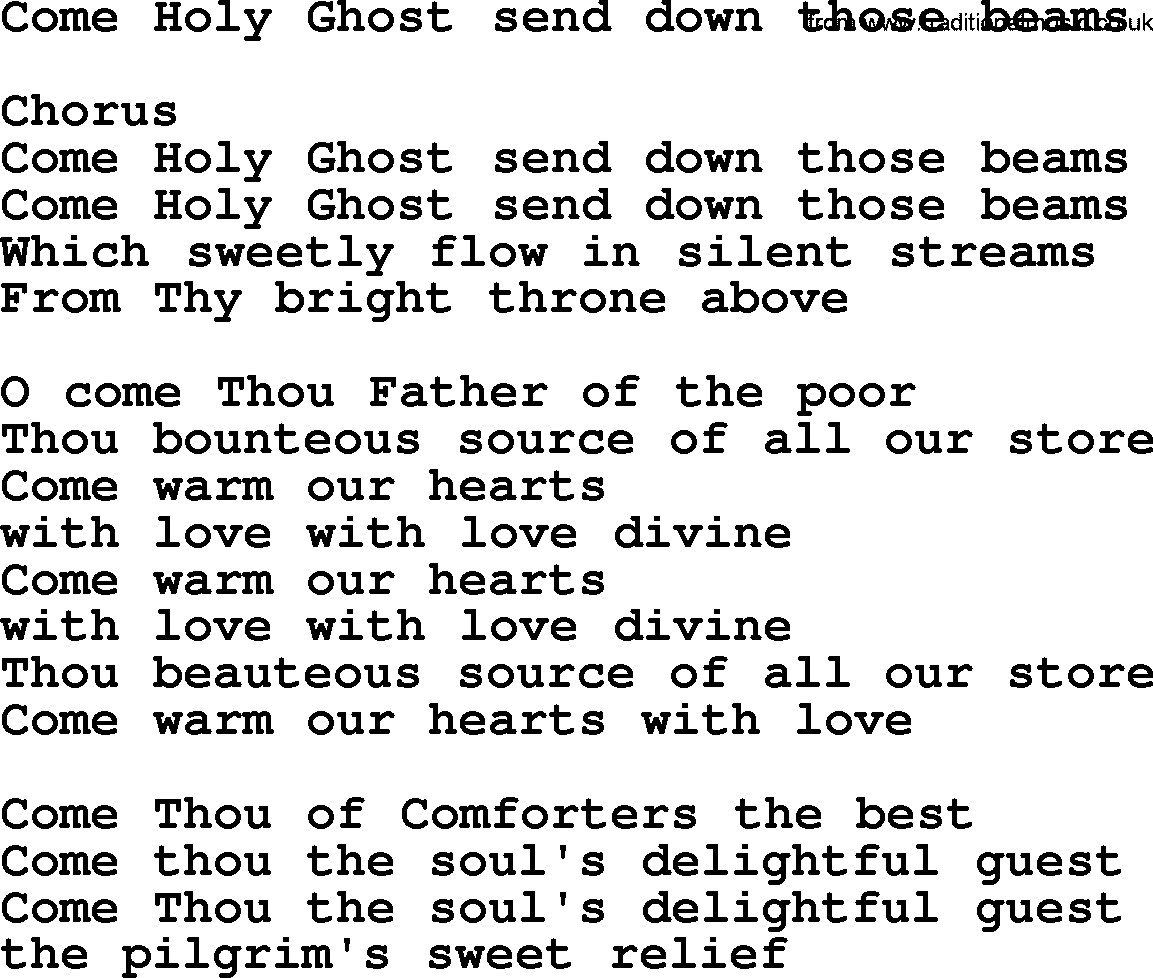Catholic Hymn: Come Holy Ghost Send Down Those Beams lyrics with PDF
