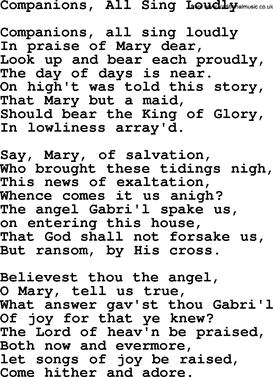 Catholic Hymn: Companions, All Sing Loudly lyrics with PDF
