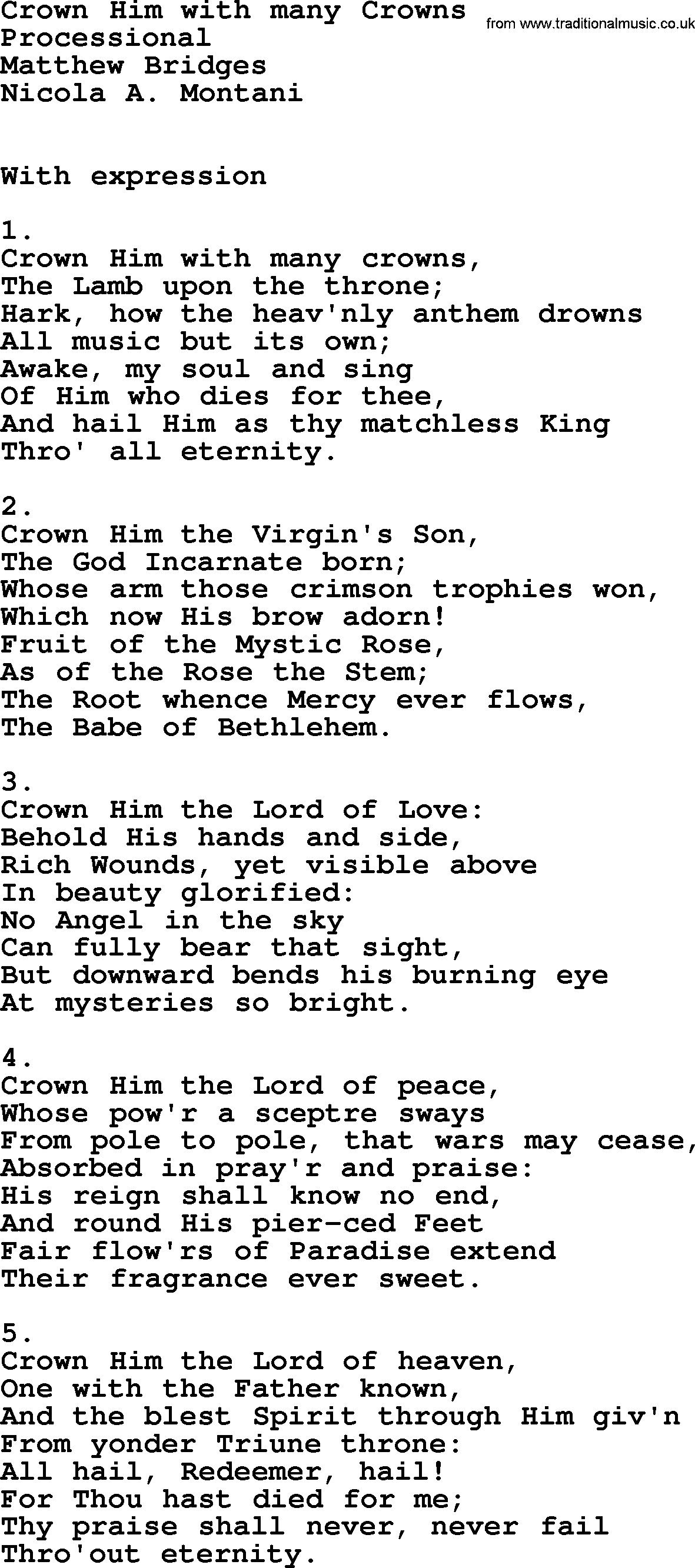 Catholic Hymn: Crown Him With Many Crowns lyrics with PDF