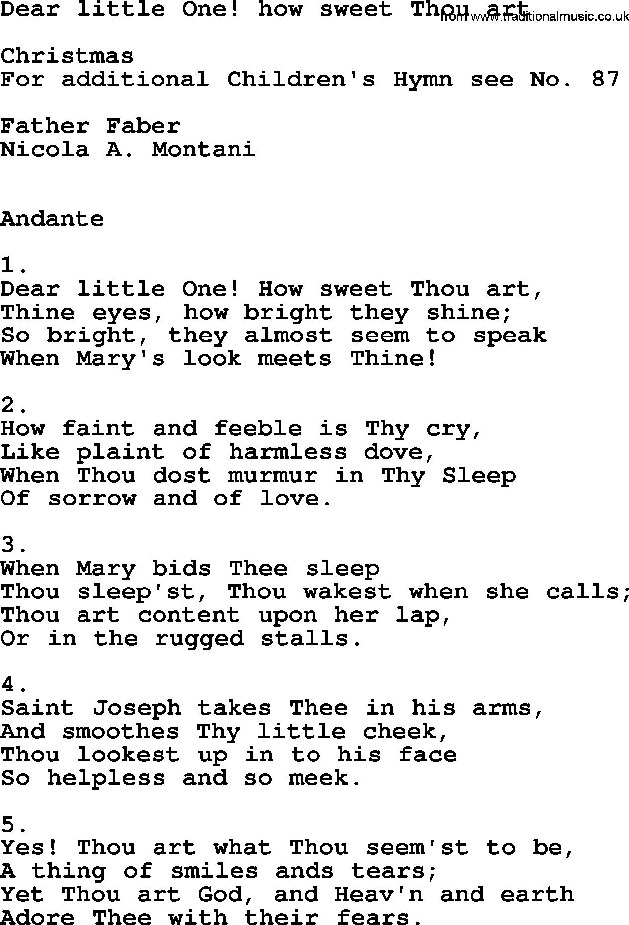 Catholic Hymn: Dear Little One! How Sweet Thou Art lyrics with PDF
