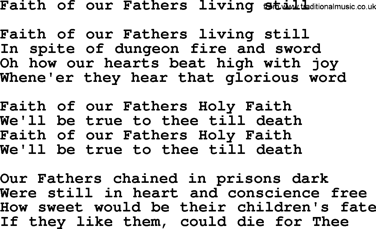 Catholic Hymn: Faith Of Our Fathers Living Still lyrics with PDF
