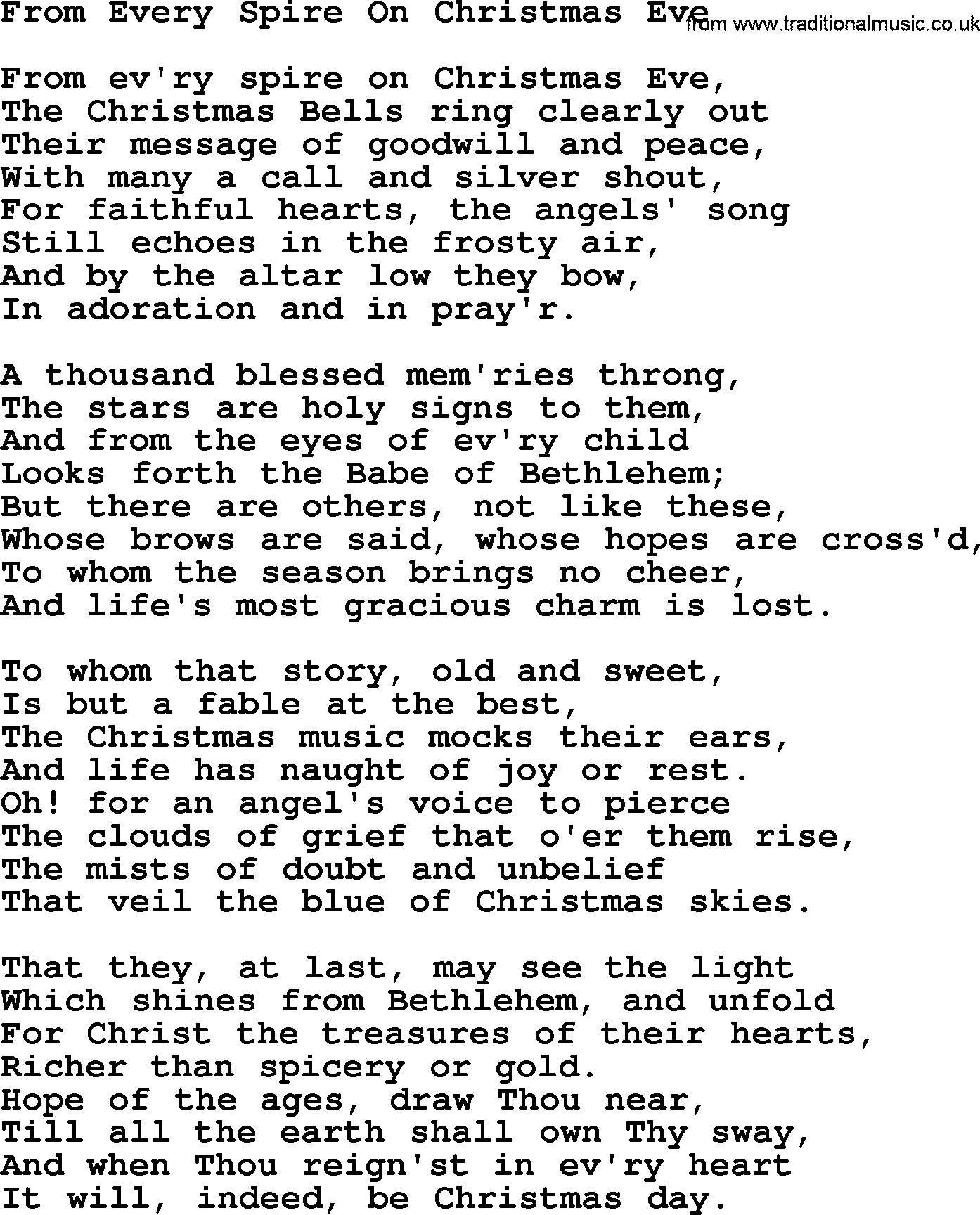 Catholic Hymn: From Every Spire On Christmas Eve lyrics with PDF