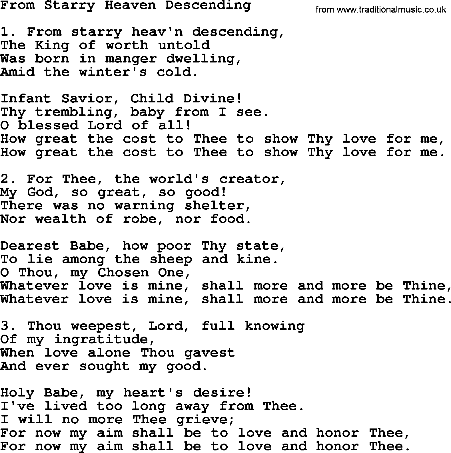 Catholic Hymn: From Starry Heaven Descending lyrics with PDF