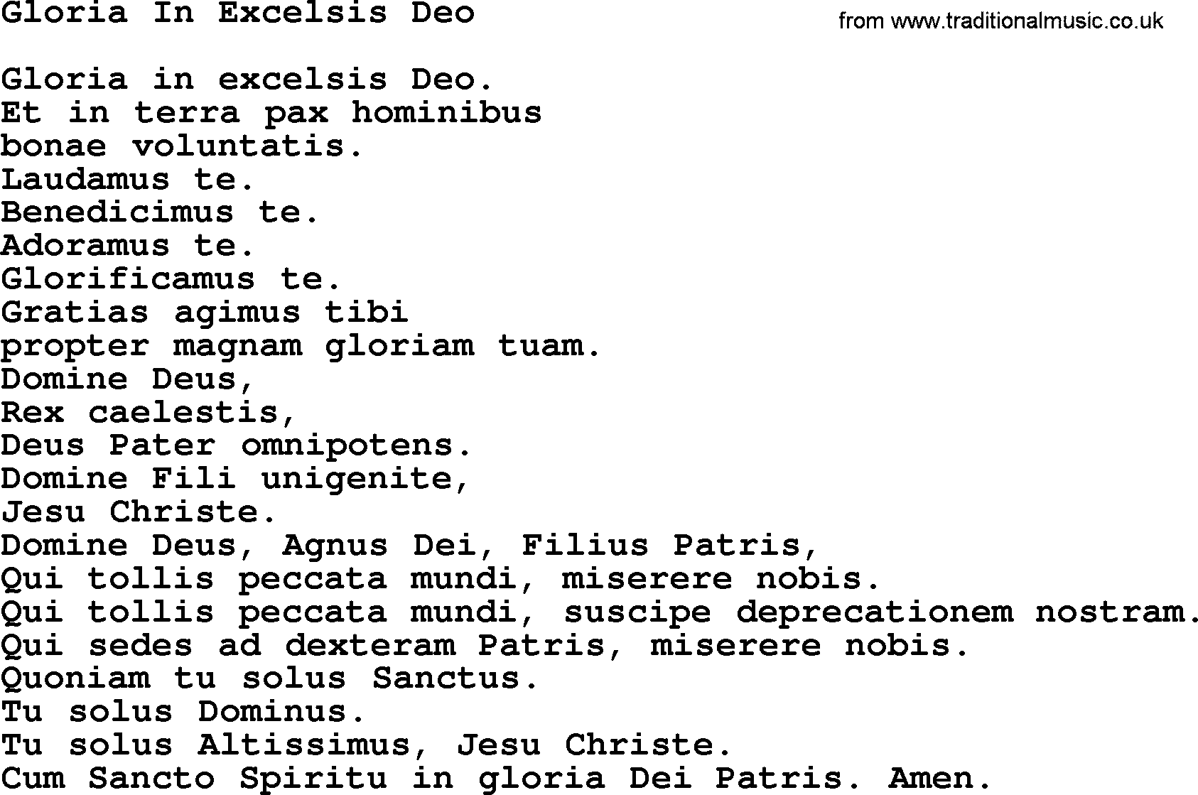 Catholic Hymn: Gloria In Excelsis Deo lyrics with PDF