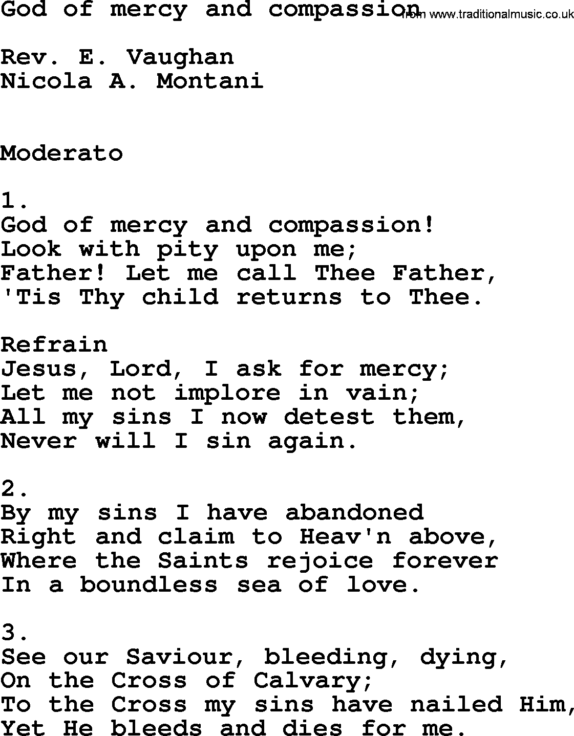 Catholic Hymn: God Of Mercy And Compassion lyrics with PDF