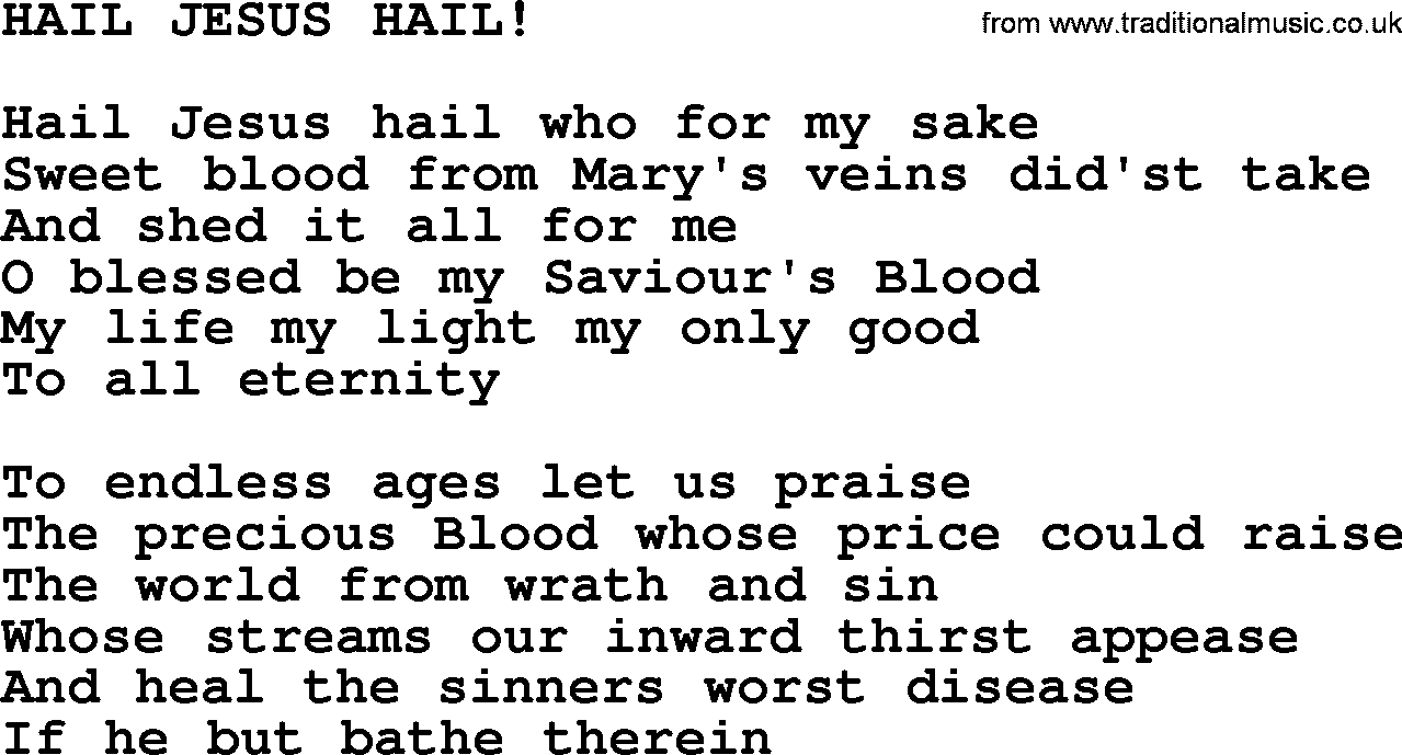 Catholic Hymn: Hail Jesus Hail! lyrics with PDF