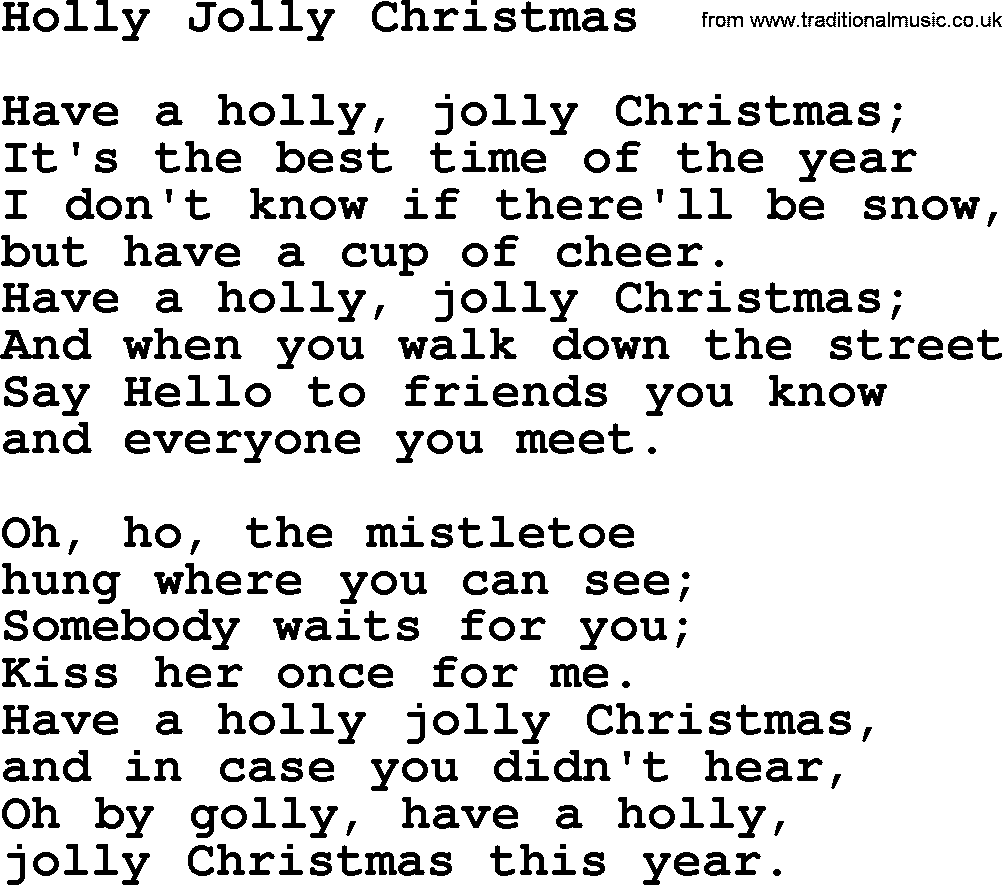 Catholic Hymn: Holly Jolly Christmas lyrics with PDF