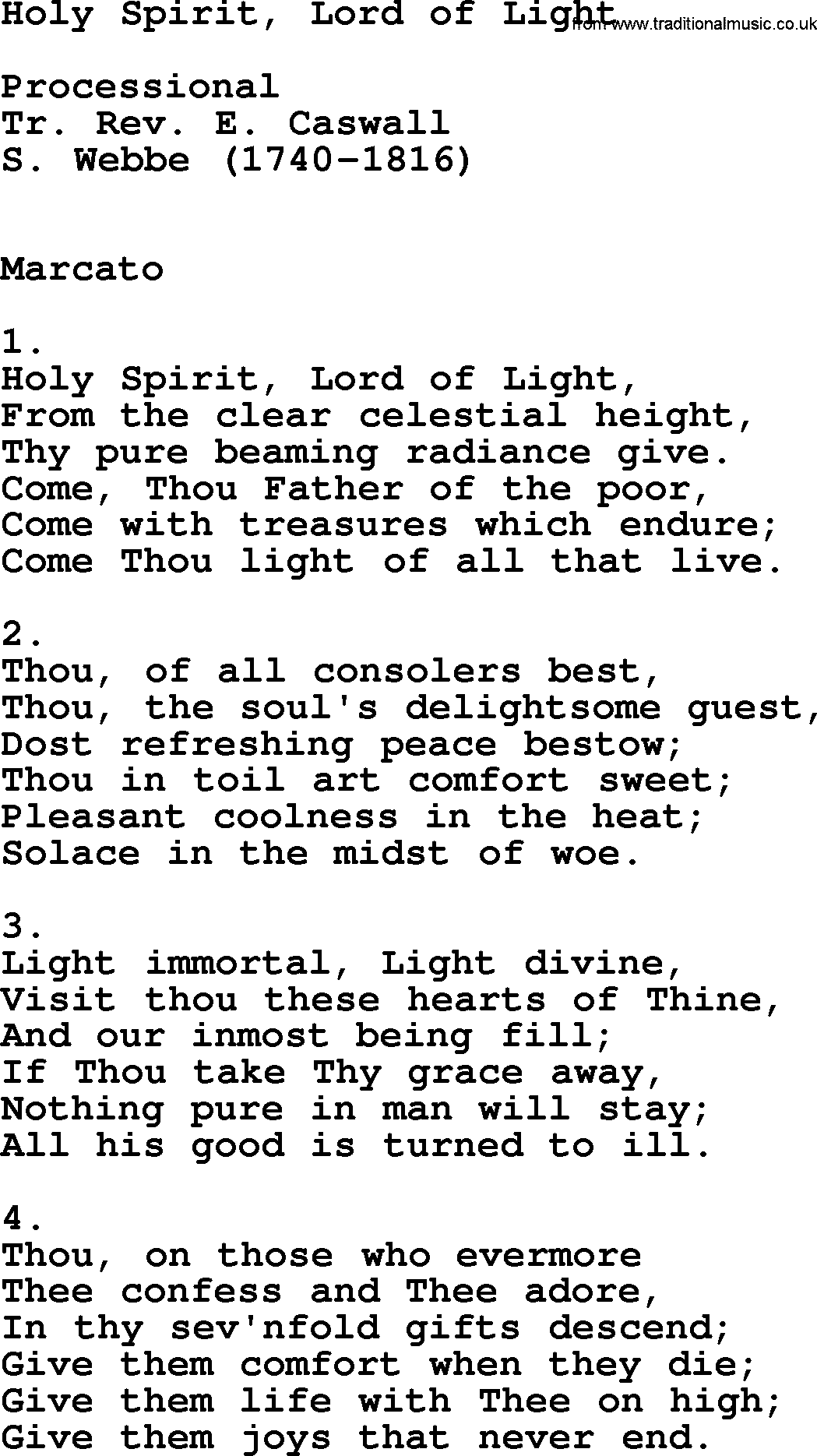 Catholic Hymn: Holy Spirit, Lord Of Light lyrics with PDF