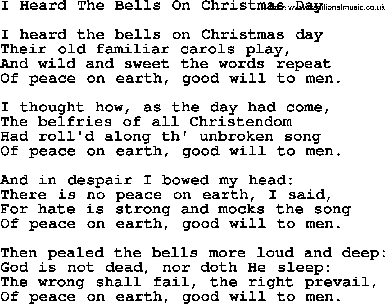 Catholic Hymn: I Heard The Bells On Christmas Day lyrics with PDF