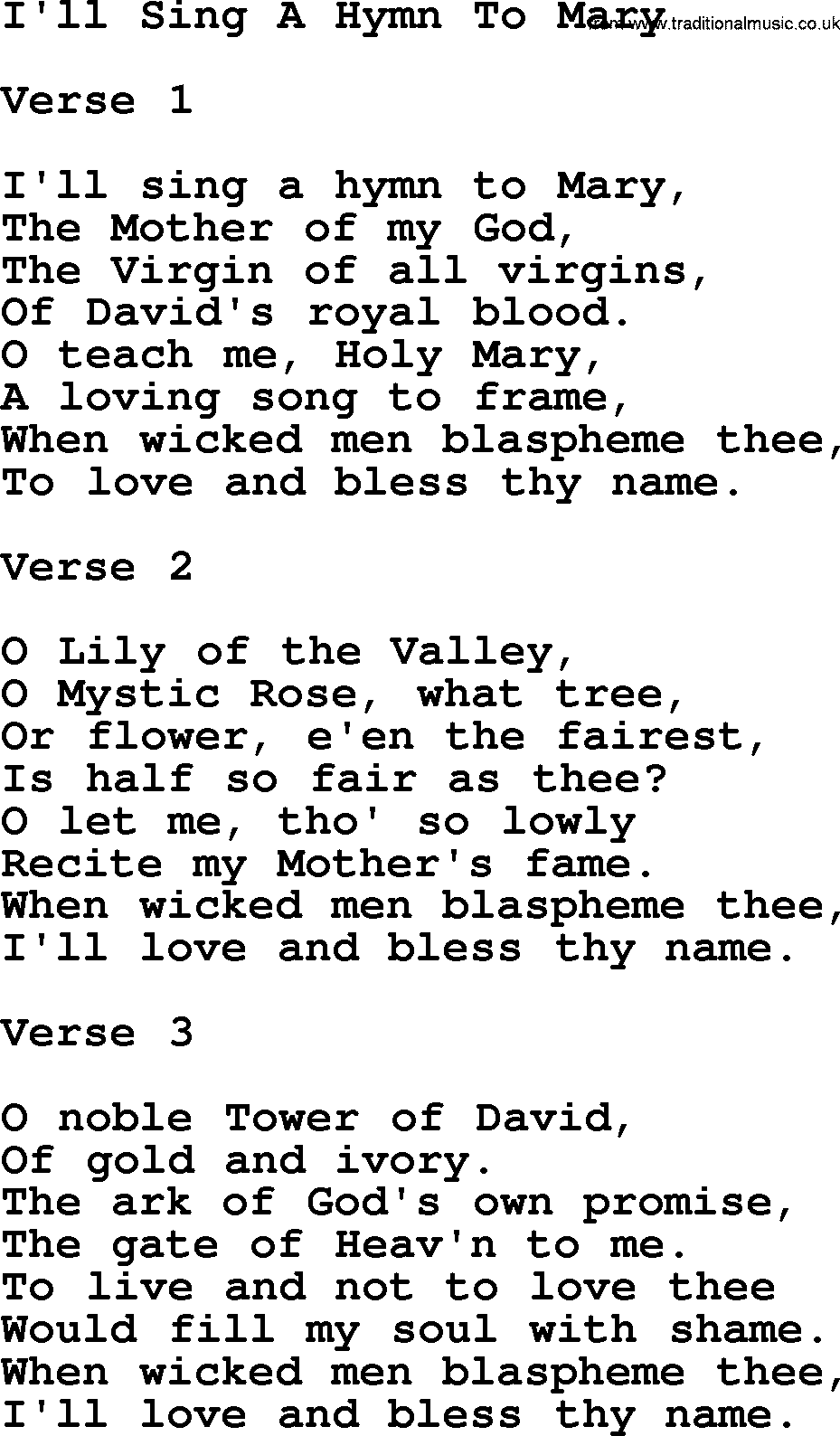 Catholic Hymn: I'll Sing A Hymn To Mary lyrics with PDF