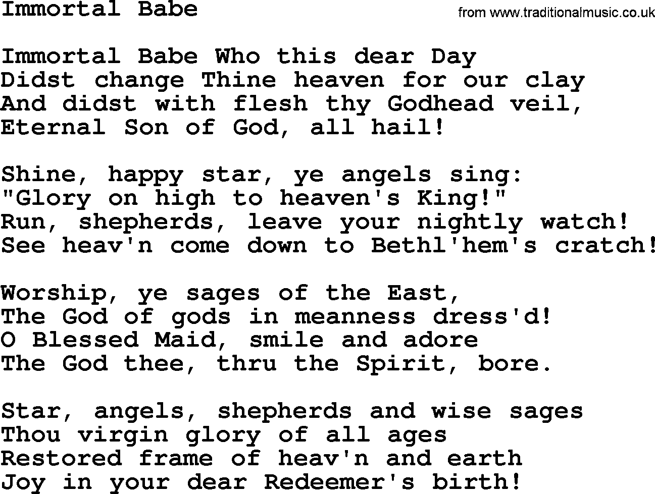 Catholic Hymn: Immortal Babe lyrics with PDF