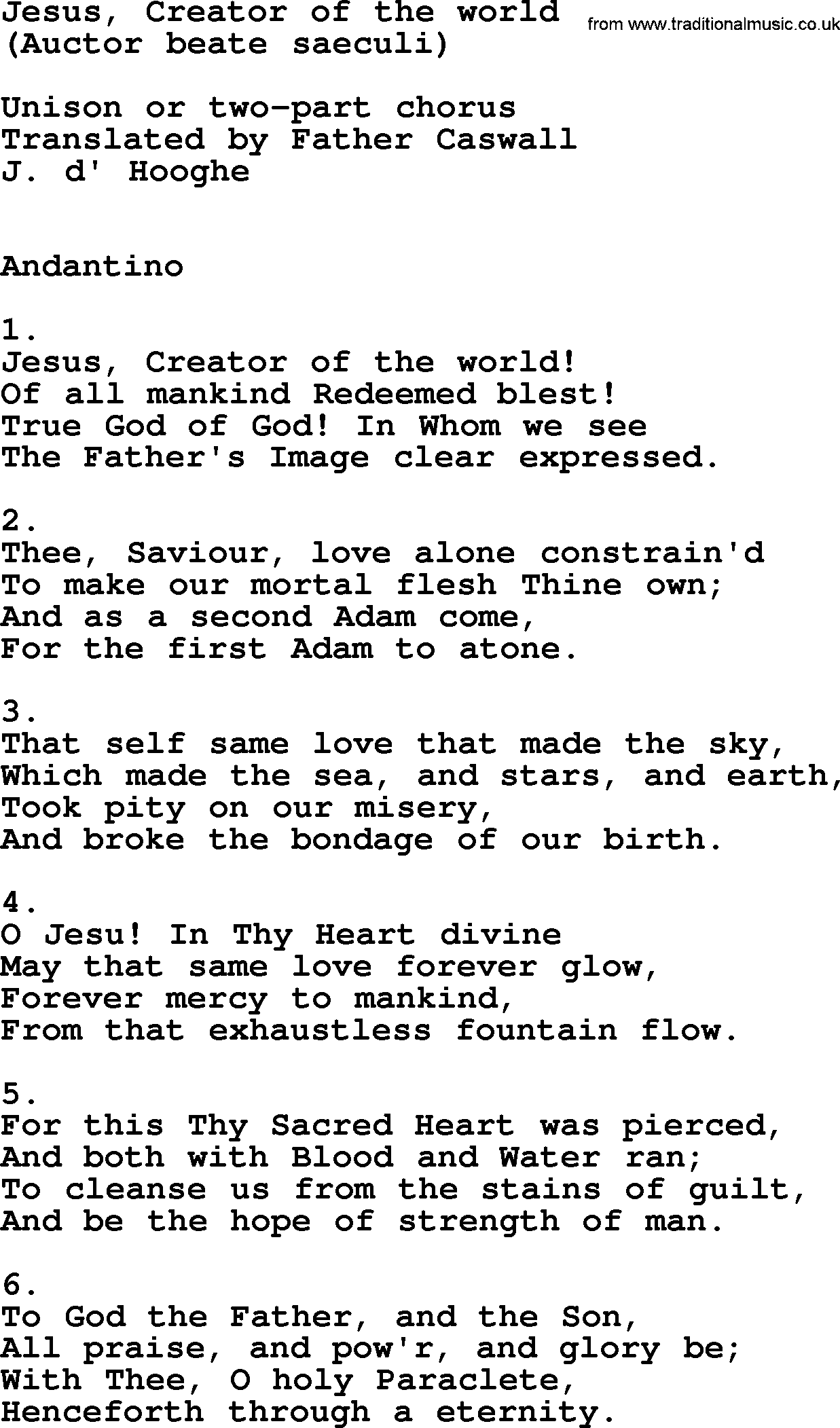 Catholic Hymn: Jesus, Creator Of The World lyrics with PDF