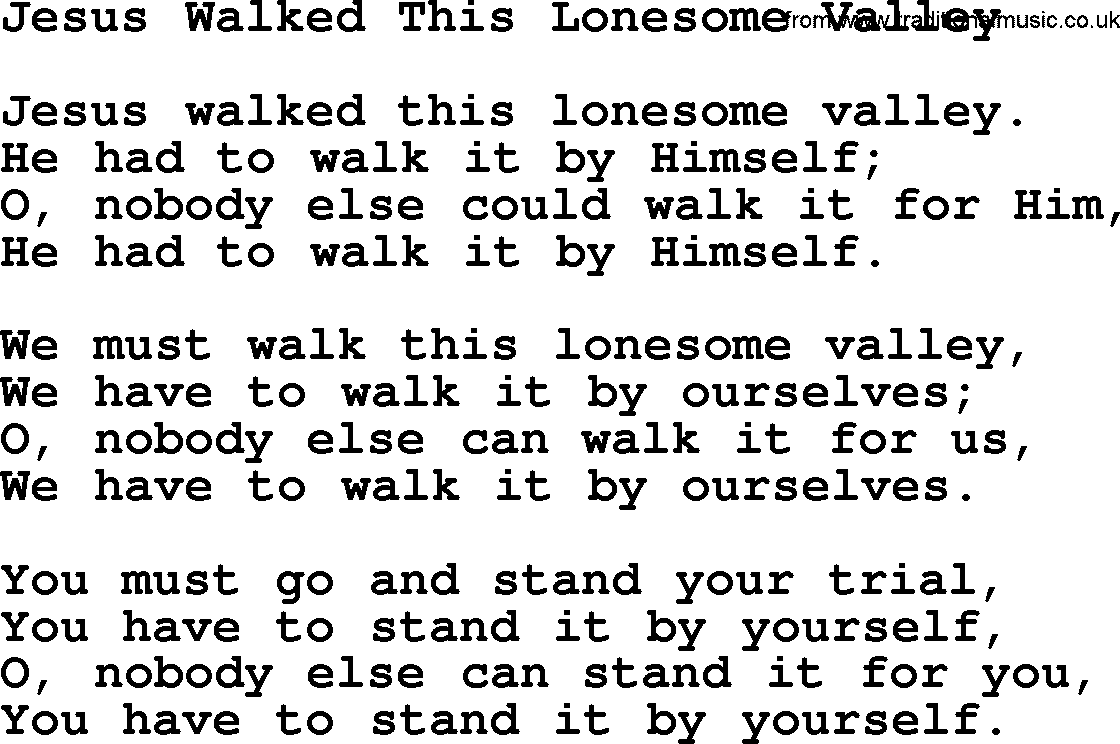 Catholic Hymns, Song Jesus Walked This Lonesome Valley lyrics and PDF