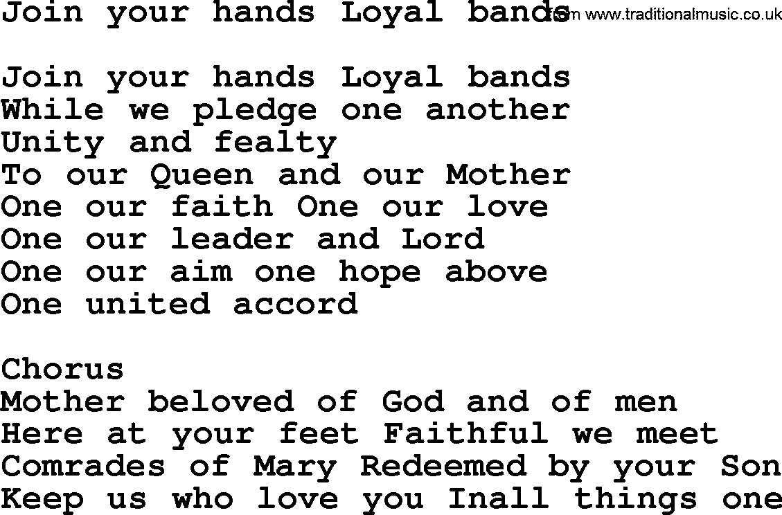 Catholic Hymn: Join Your Hands Loyal Bands lyrics with PDF