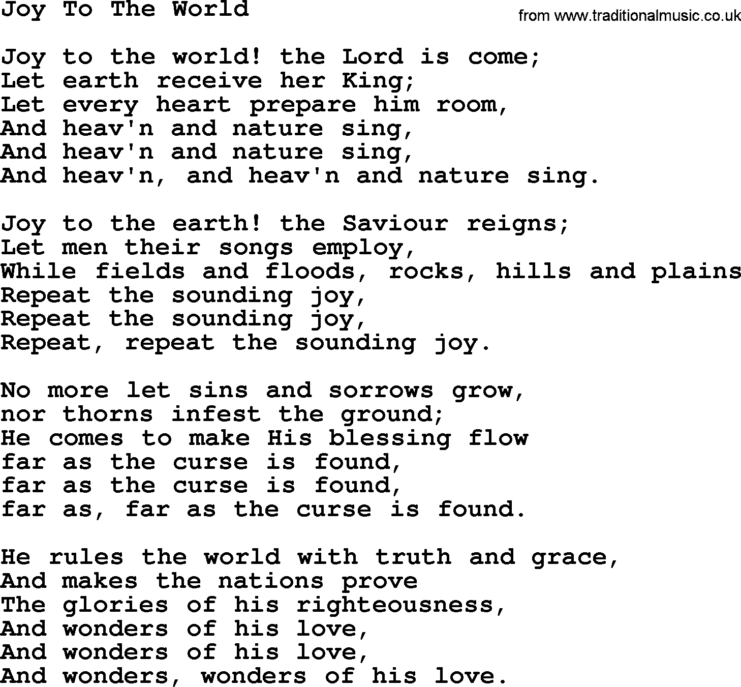 Catholic Hymn: Joy To The World lyrics with PDF