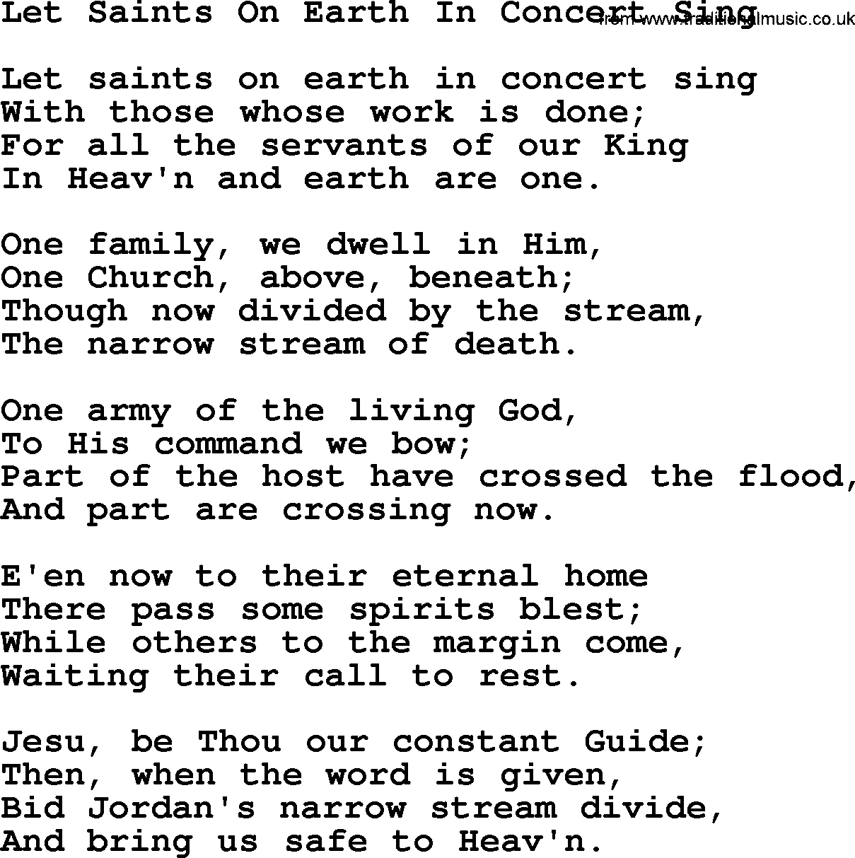 Catholic Hymn: Let Saints On Earth In Concert Sing lyrics with PDF