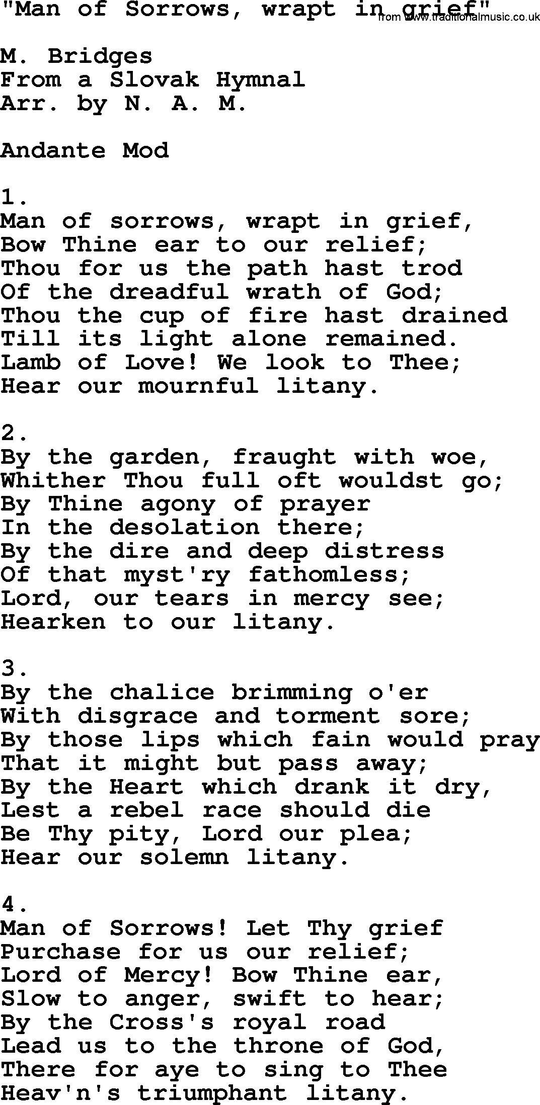 Catholic Hymn: Man Of Sorrows, Wrapt In Grief lyrics with PDF