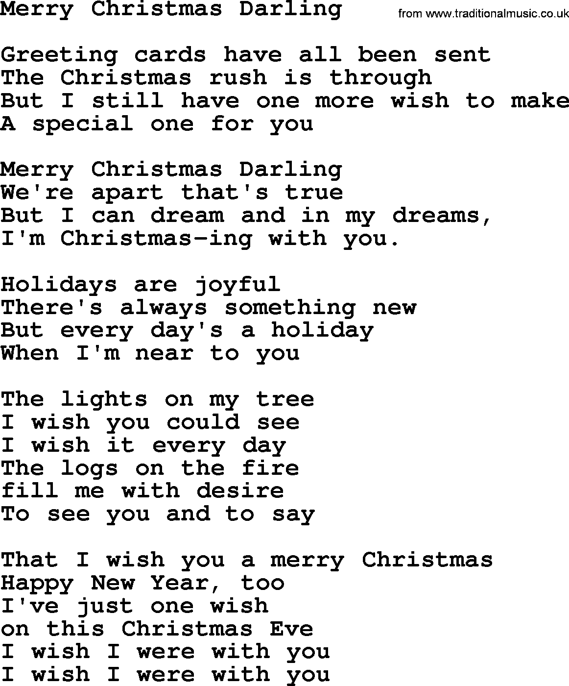 Catholic Hymn: Merry Christmas Darling lyrics with PDF