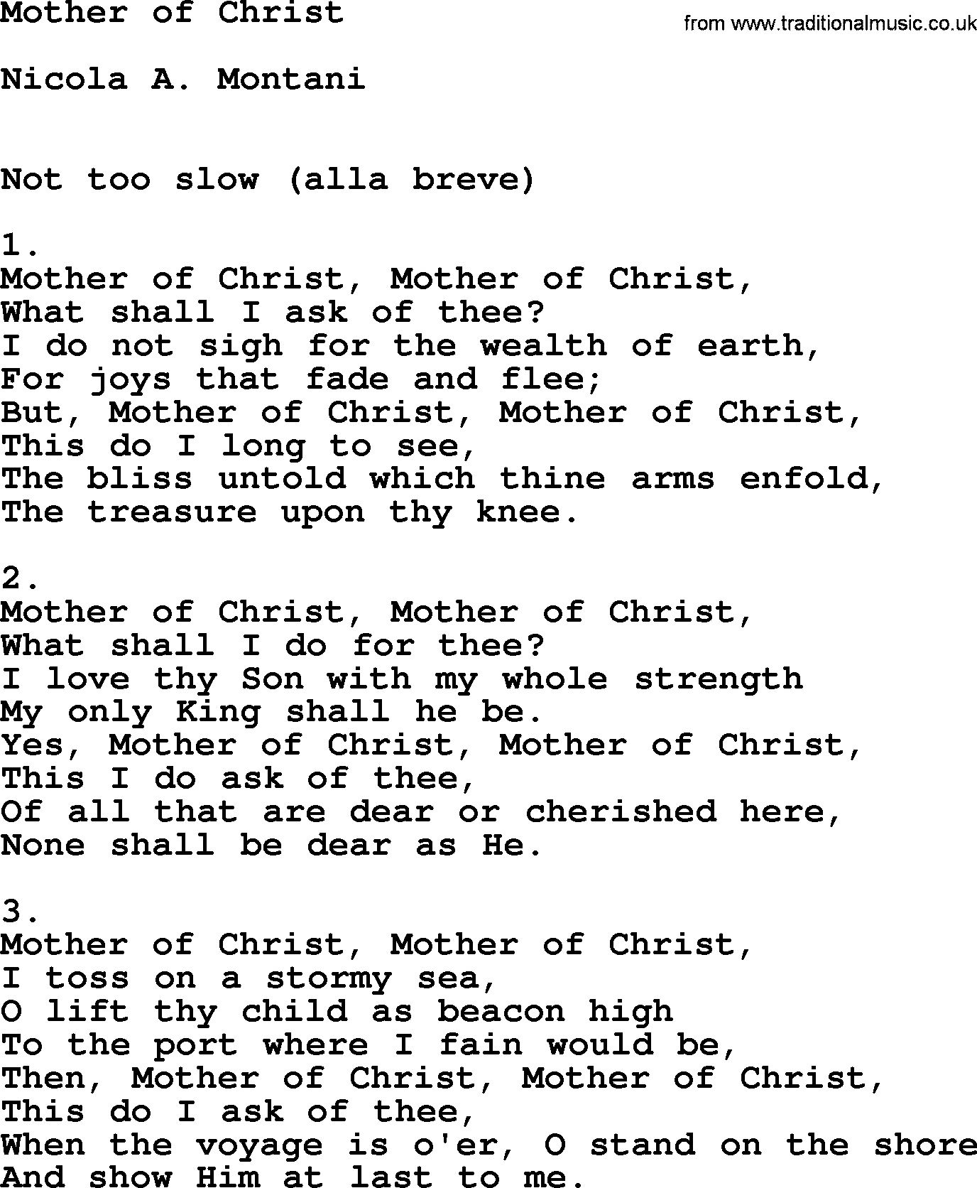 Catholic Hymn: Mother Of Christ lyrics with PDF