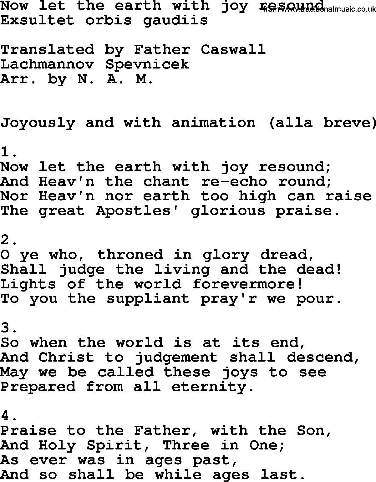 Catholic Hymn: Now Let The Earth With Joy Resound lyrics with PDF