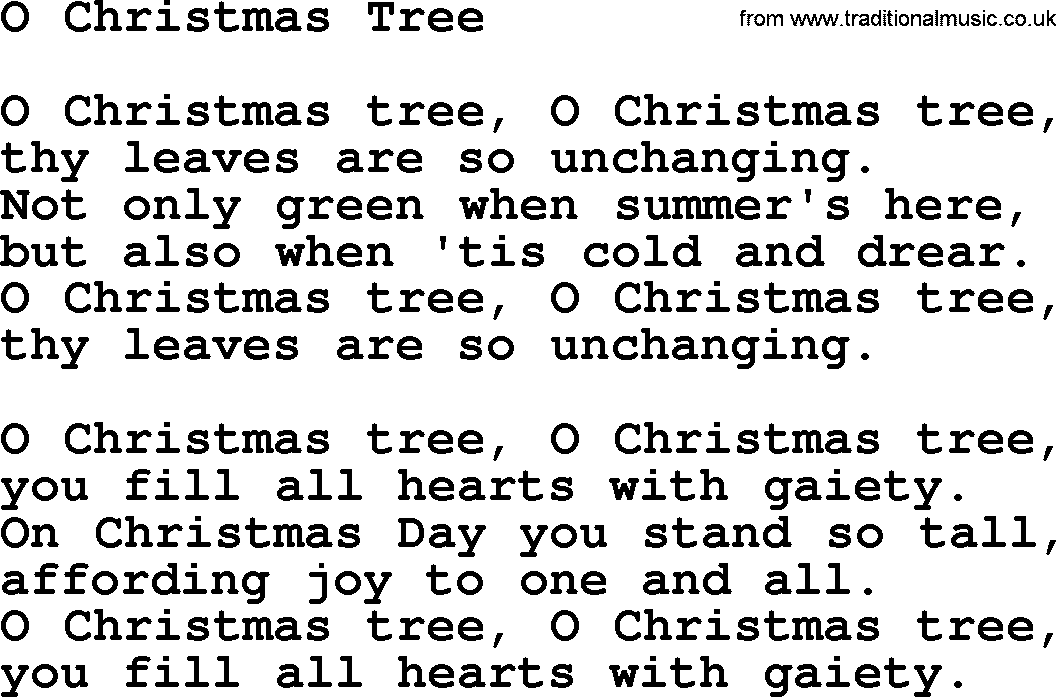 Catholic Hymn: O Christmas Tree lyrics with PDF