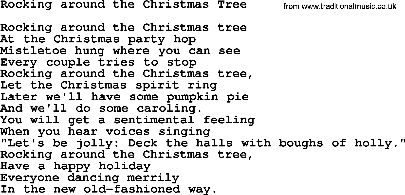 Catholic Hymn: Rocking Around The Christmas Tree lyrics with PDF