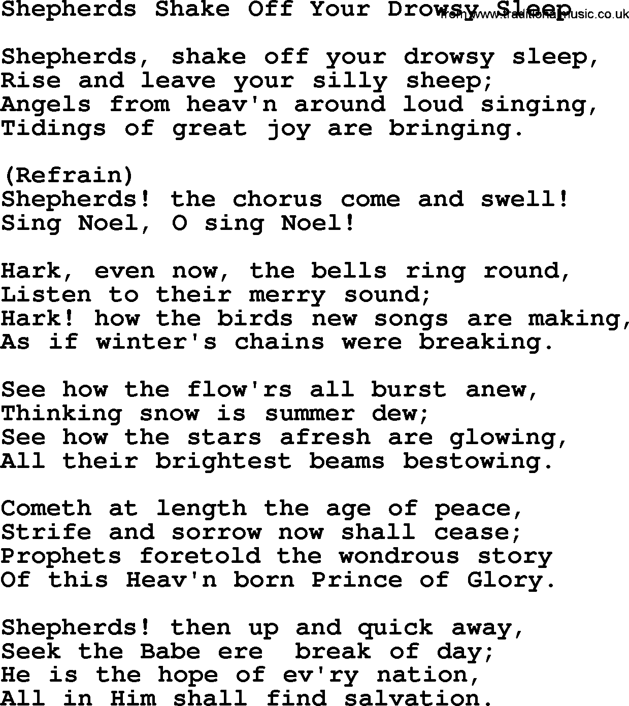 Catholic Hymn: Shepherds Shake Off Your Drowsy Sleep lyrics with PDF