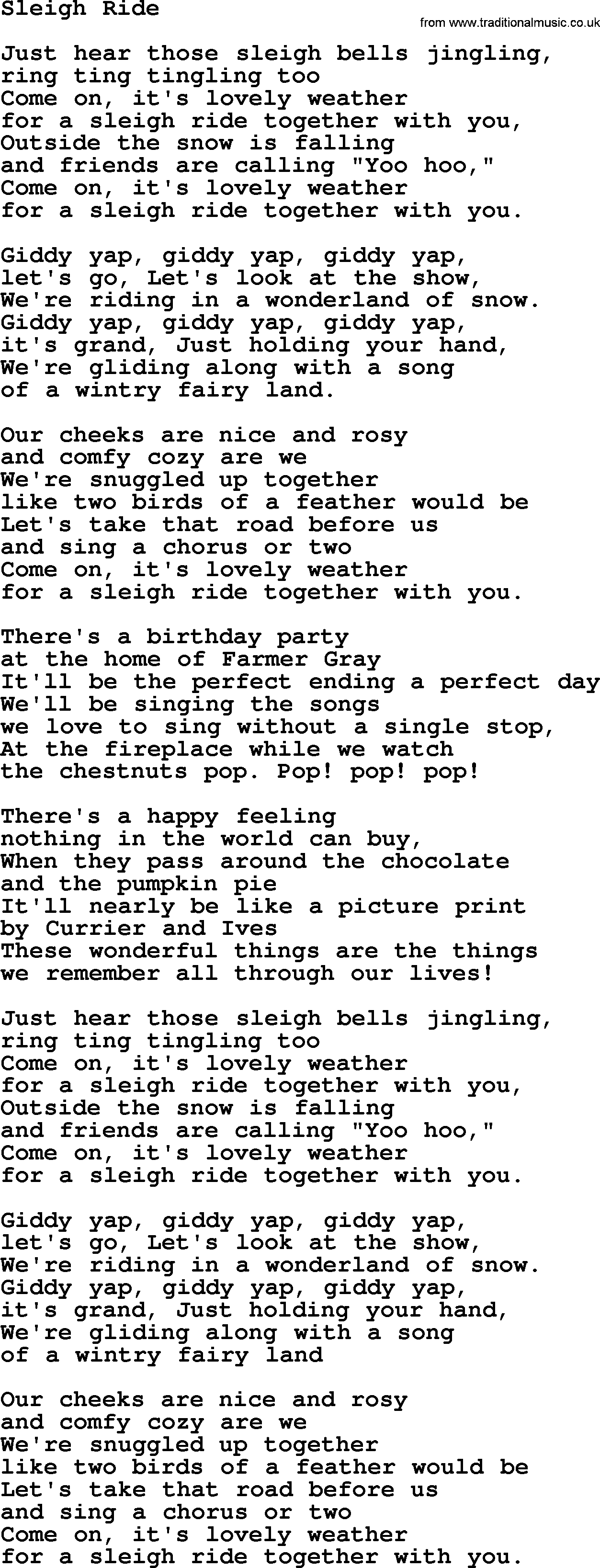 Catholic Hymn: Sleigh Ride lyrics with PDF