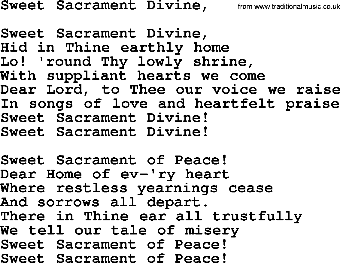 Catholic Hymn: Sweet Sacrament Divine, lyrics with PDF