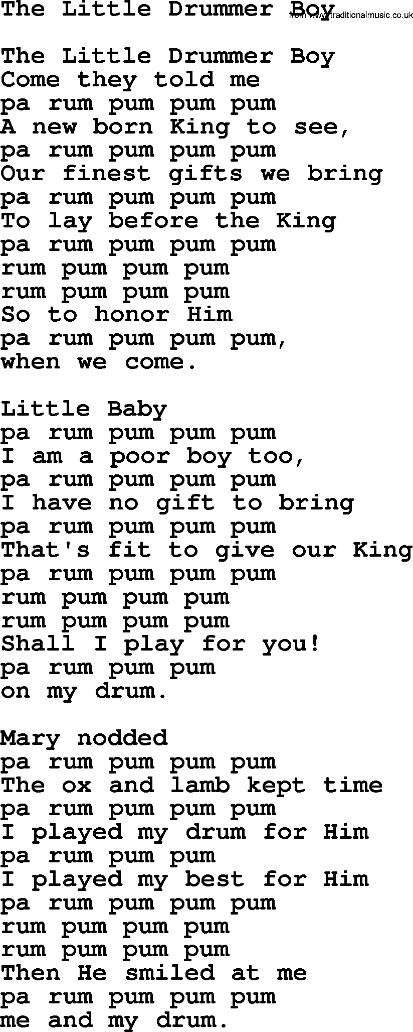 Catholic Hymn: The Little Drummer Boy lyrics with PDF