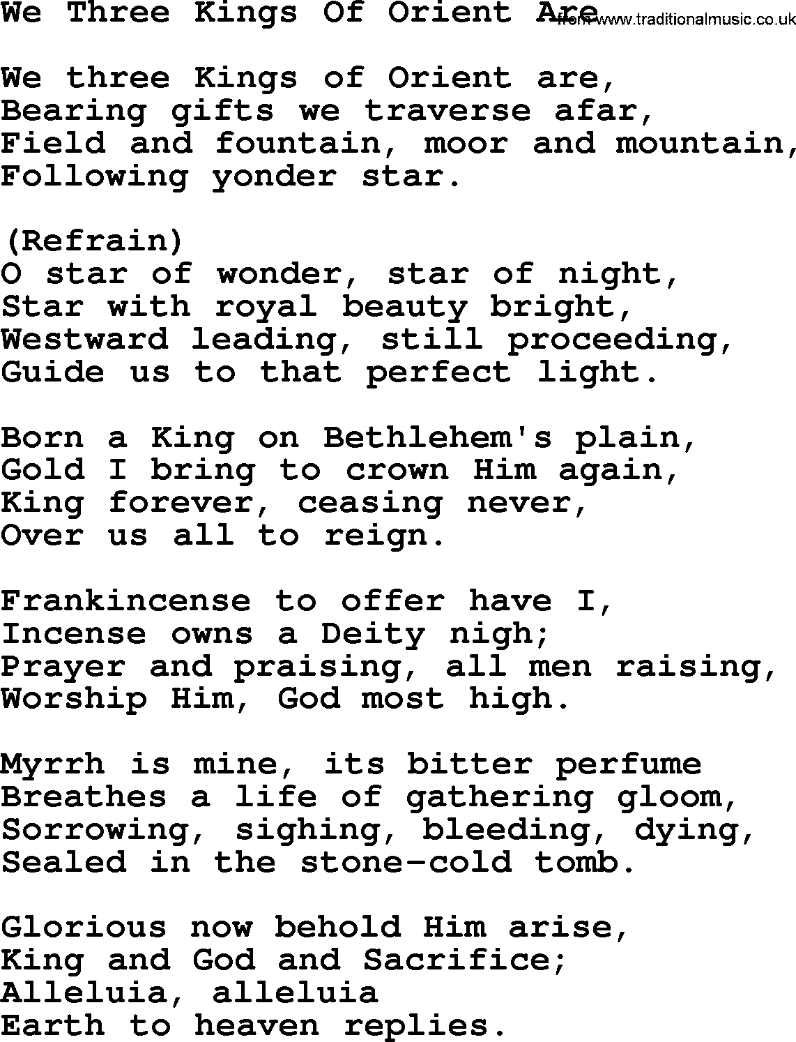 Catholic Hymn: We Three Kings Of Orient Are lyrics with PDF