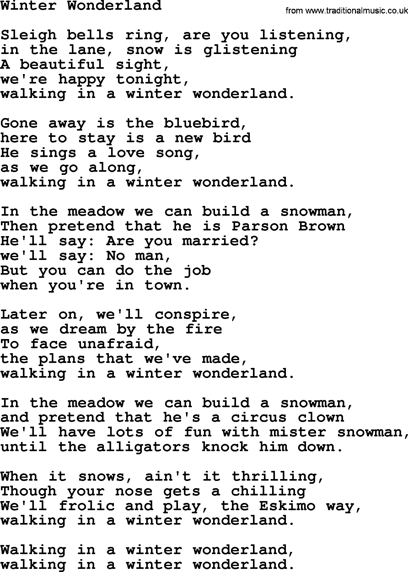 Catholic Hymn: Winter Wonderland lyrics with PDF
