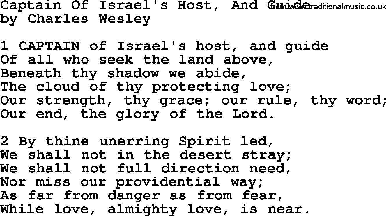 Charles Wesley hymn: Captain Of Israel's Host, And Guide, lyrics