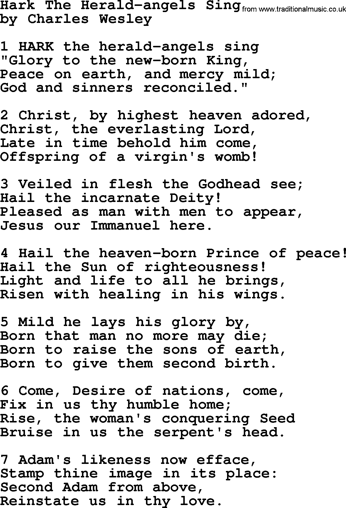 Charles Wesley hymn: Hark The Herald-angels Sing, lyrics